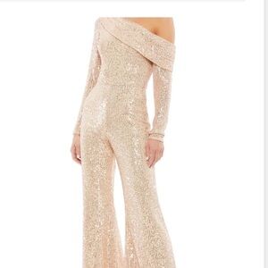 Mac Duggal Sequin Off-Shoulder Jumpsuit - Gold